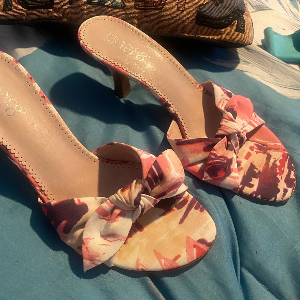 Pretty in Pink. Fabric slip on Mules with bow. Sexy multi colors 👡👡 - Picture 3 of 16